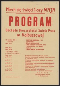 Plakat pierwszomajowy z 1961 roku Kolbuszowa