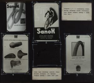 Fotografie przedstawiające katalog wyrobów produkowanych przez Zakłady Przemysłu Gumowego w Sanoku przed 1939 r. m.in. części do rowerów, opony, dętki