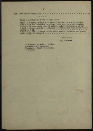 Skan aktu notarialnego z 1955 r., w którym Zofia Mickiewicz przeznacza dworek w Żarnowcu na muzeum_02