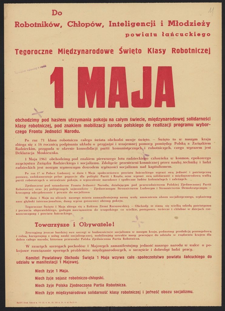 Plakat pierwszomajowy z 1961 roku Łańcut (2)